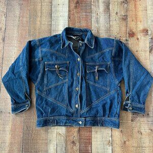 Vintage 1980s Andy Johns Western Style Jean Denim Jacket with Leather Tassels